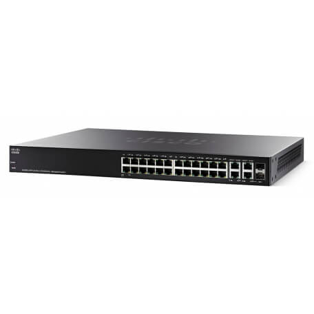 Cisco SF350-24P Géré L2/L3 Fast Ethernet (10/100) Noir Connexion Ethernet, supportant l'alimentation via ce port (PoE)