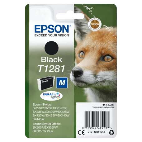 Epson Fox Singlepack Black T1281 DURABrite Ultra Ink