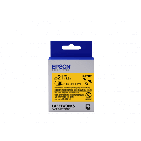 Epson LK-7YBA21 - Thermorétrécissant (HST) - Noir sur Jaune - Diam. 21mmx2.5m