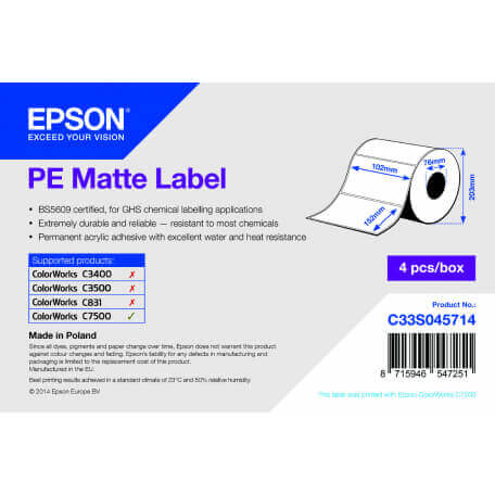 Epson PE Matte Label - Die-cut Roll: 102mm x 152mm, 800 labels
