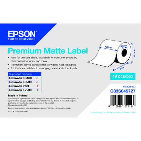 Epson Premium Matte Label - Continuous Roll: 105mm x 35m