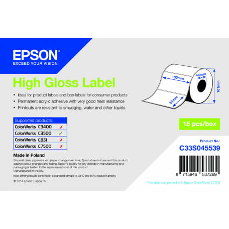 Epson High Gloss Label - Die-cut Roll: 102mm x 51mm, 610 labels