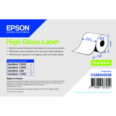 Epson High Gloss Label - Continuous Roll: 51mm x 33m