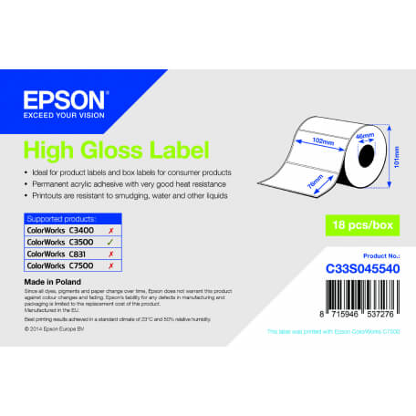 Epson High Gloss Label - Die-cut Roll: 102mm x 76mm, 415 labels