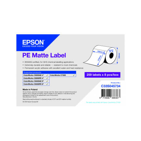 Epson PE MATT LBL DIE CUT 105 X 210MM 259 LBLS