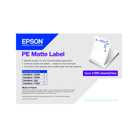 Epson PE Matte Label - Die-cut Fanfold sheets with sprockets: 203mm x 305mm, 500 labels