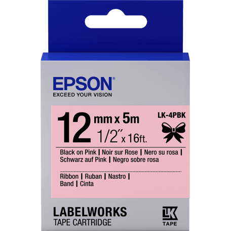 Epson Ruban satin pour étiqueteuse LK-4PBK Noir/Rose 12 mm (5 m)