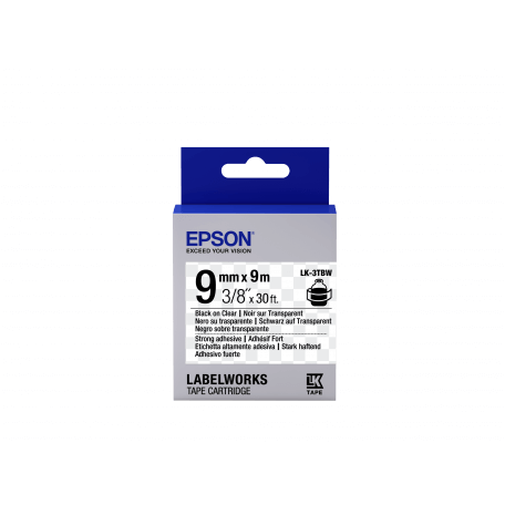 Epson LK-3TBW - Adhésif Fort - Noir sur Transparent - 9mmx9m