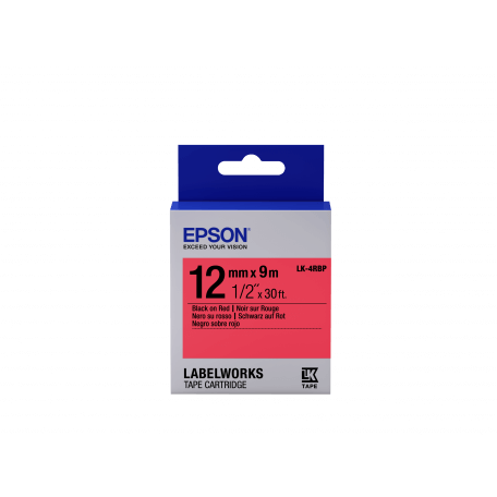 Epson LK-4RBP - Couleur Pastel - Noir sur Rouge - 12mmx9m