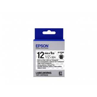 Epson LK-4TBW - Adhésif Fort - Noir sur Transparent - 12mmx9m