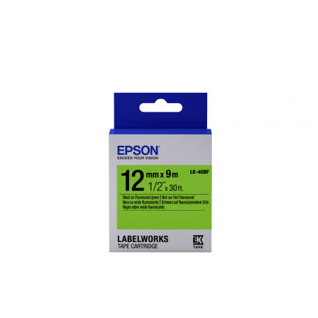 Epson LK-4GBF - Fluorescent - Noir sur Vert - 12mmx9m