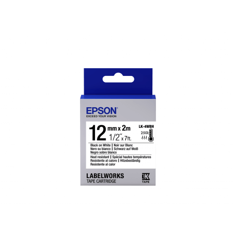Epson LK-4WBH - Spécial hautes températures - Noir sur Blanc - 12mmx2m