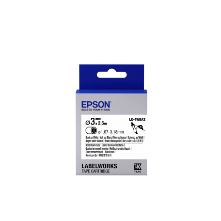 Epson LK-4WBA3 - Thermorétrécissant (HST) - Noir sur Blanc - Diam. 3mmx2.5m