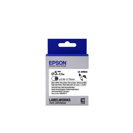 Epson LK-4WBA5 - Thermorétrécissant (HST) - Noir sur Blanc - Diam. 5mmx2.5m
