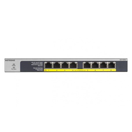 Netgear GS108LP Non-géré Gigabit Ethernet (10/100/1000) Noir, Gris 1U Connexion Ethernet, supportant l'alimentation via ce port