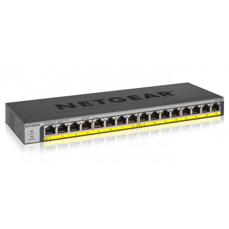 Netgear GS116PP Non-géré Gigabit Ethernet (10/100/1000) Noir Connexion Ethernet, supportant l'alimentation via ce port (PoE)