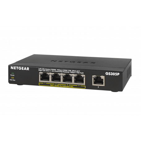Netgear GS305P Non-géré Gigabit Ethernet (10/100/1000) Noir Connexion Ethernet, supportant l'alimentation via ce port (PoE)